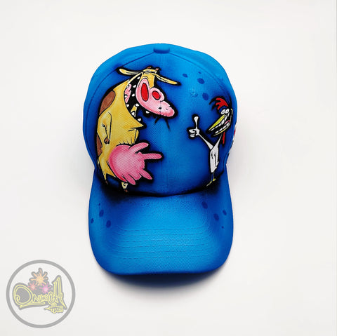 cow and chicken, hand painted cap