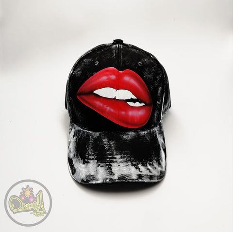 Red sexy lips cap - hand painted cap