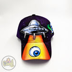 alien cap with a unique and crazy design - it is a hand painted cap